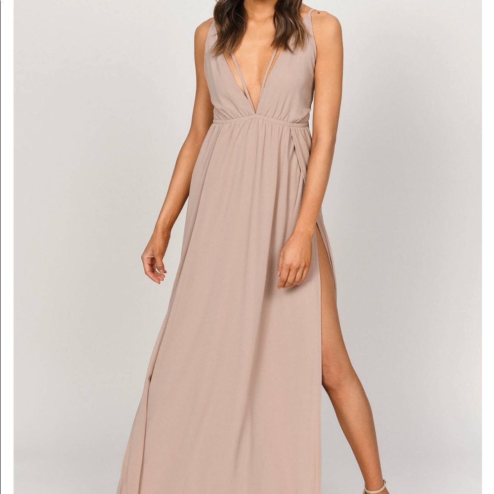 TOBI Nude Taupe Plunge Maxi Dress Small